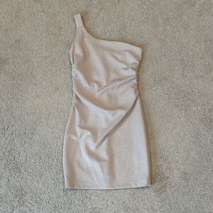 One-Shoulder White Sparkle Mini Dress